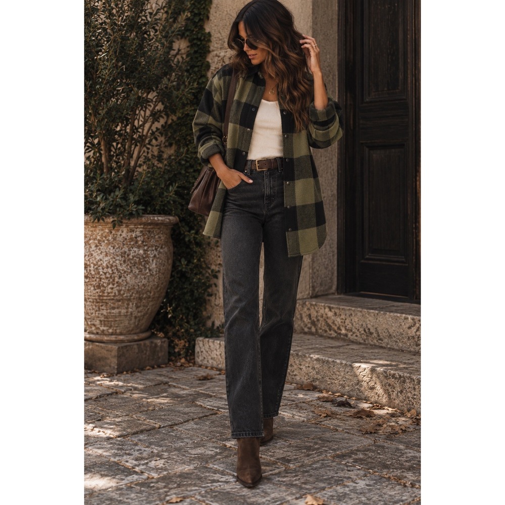 BB Dakota‎ Eldridge Sage Green Black Plaid Shacket XS